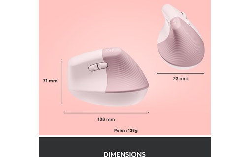 Souris sans fil Logitech Lift - Rose - Ergonomique, Verticale