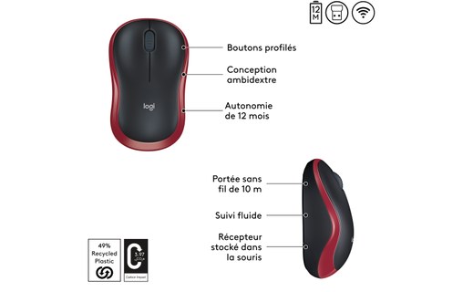 Souris sans fil Logitech M185 - Rouge
