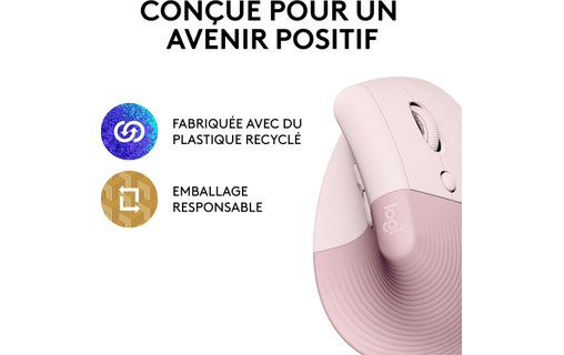 Souris sans fil Logitech Lift - Rose - Ergonomique, Verticale