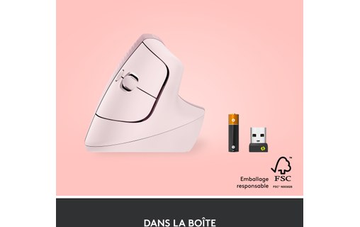 Souris sans fil Logitech Lift - Rose - Ergonomique, Verticale