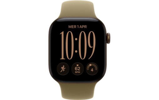 Apple Watch 12 5G - Aluminium Bronze sombre 42 mm - Bracelet Sport Olive M/L