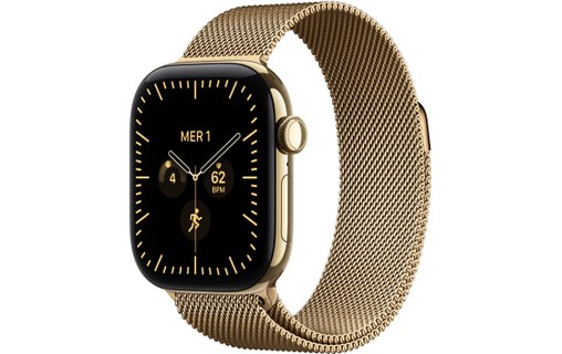 Apple Watch 12 5G - Titane Or brillant 42 mm - Bracelet Milanais Or brillant