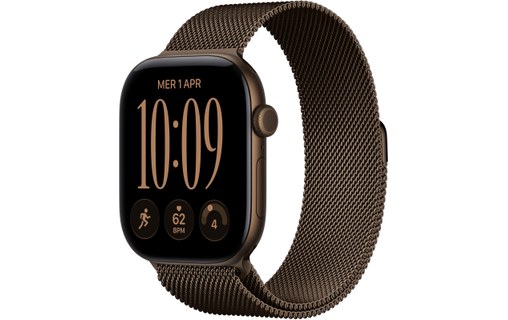 Apple Watch 12 - Aluminium Bronze sombre 46 mm - Bracelet Milanais Bronze M/L