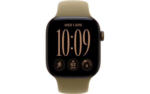Apple Watch 12 - Aluminium Bronze sombre 42 mm - Bracelet Sport Olive M/L