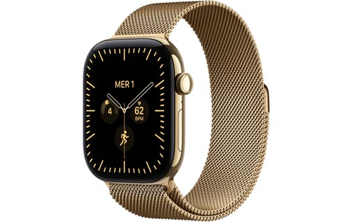 Apple Watch 12 5G - Titane Or brillant 46 mm - Bracelet Milanais Or brillant S/M
