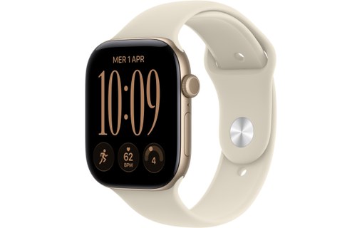 Apple Watch 12 5G - Aluminium Or clair 46 mm - Bracelet Sport Sable M/L