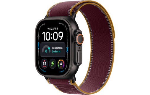 Apple Watch Ultra 4 Titane Noir - Boucle Trail Bordeaux - S/M