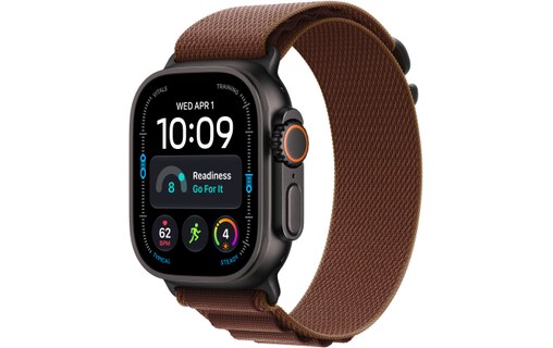 Apple Watch Ultra 4 Titane Noir - Boucle Alpine Bordeaux - L