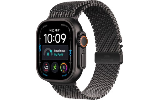 Apple Watch Ultra 4 Titane Noir - Bracelet Milanais en titane Noir - L
