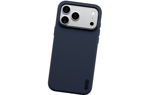 Coque Fusion Fabric bleue montrant son tissu tissé et ses bords texturés