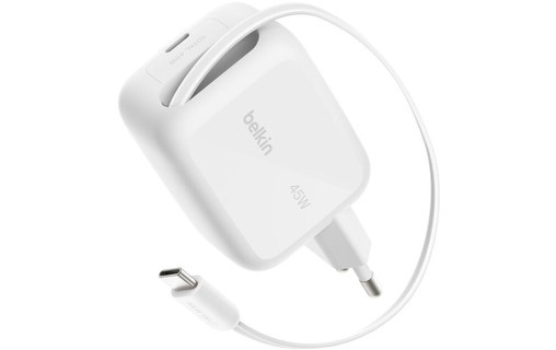 Chargeur USB-C avec câble rétractable 45 W - Belkin UltraCharge - Blanc