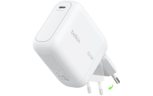 Chargeur USB-C 100 W broches pliables - sans câble - Belkin BoostCharge - Blanc