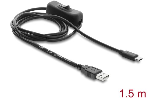 Câble USB-A vers USB-C - avec interrupteur - Delock - 1,5 m - Noir