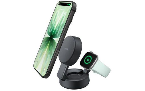 Chargeur 2-en-1 aimanté et pliable avec Qi2 25 W - Belkin UltraCharge Pro - Noir