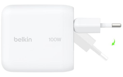Chargeur USB-C 100 W broches pliables - sans câble - Belkin BoostCharge - Blanc