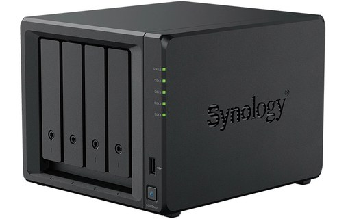 Vue trois-quarts du NAS Synology DS925neo+ à quatre baies