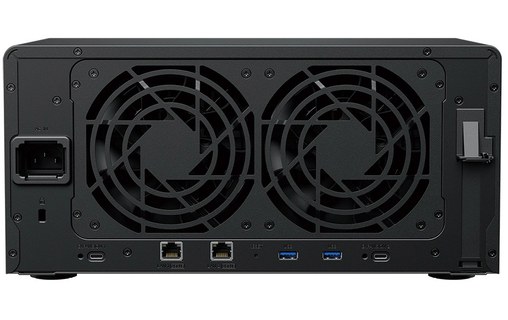 Connectique arrière du NAS Synology DS1825neo+ avec ports réseau et USB