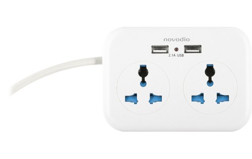 Novodio USB Travel Extender - Rallonge 2 prises universelles + 2 ports USB 2,1A