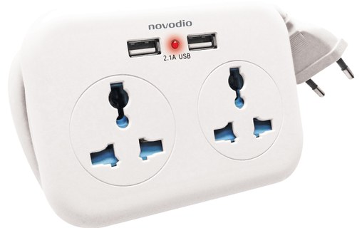 Novodio USB Travel Extender - Rallonge 2 prises universelles + 2 ports USB  2,1A - Prise / Multiprise - Novodio