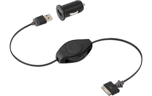 ReTrak Chargeur voiture 2,4A + câble rétractable connecteur Dock vers USB 1m