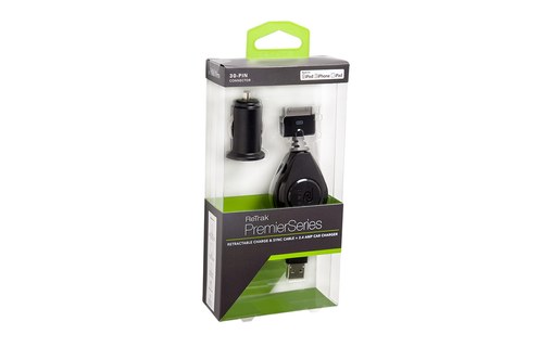 ReTrak Chargeur voiture 2,4A + câble rétractable connecteur Dock vers USB 1m