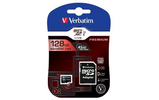 Carte microSDXC Verbatim Premium 128 Go avec adaptateur SD