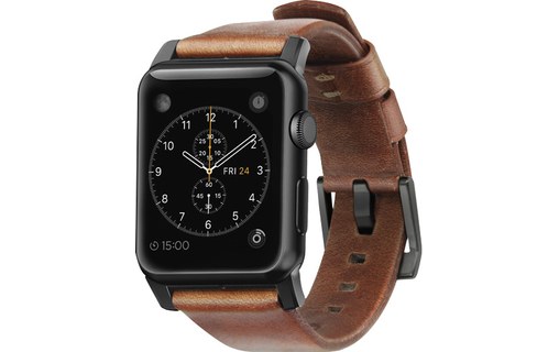 Nomad Leather Strap Modern Marron/Noir - Bracelet en cuir Apple Watch 42 mm