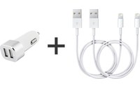 Novodio Dual Car Fast Charger Silver 2 x 2,4A + 2 x Câble Lightning