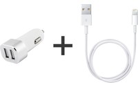 Novodio Dual Car Fast Charger Silver 2 X 2,4A + Câble Lightning