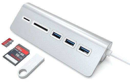 Satechi HUB USB 3.0 en Aluminium et Lecteur de cartes Argent