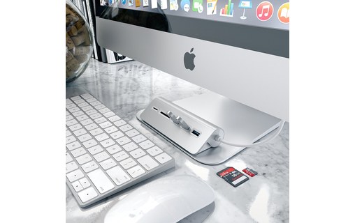 Satechi HUB USB 3.0 en Aluminium et Lecteur de cartes Argent