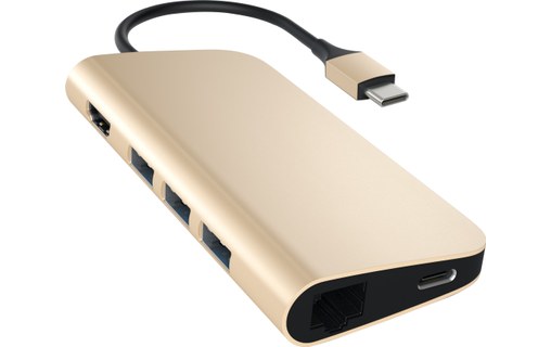 Satechi Adaptateur multi-ports Or - HDMI 4K, USB 3.0, Ethernet, SD, microSD