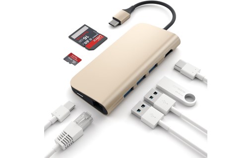 Satechi Adaptateur multi-ports Or - HDMI 4K, USB 3.0, Ethernet, SD, microSD