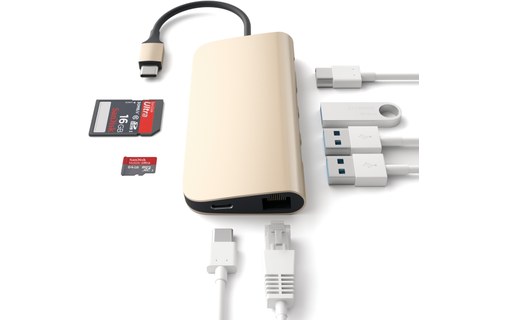 Satechi Adaptateur multi-ports Or - HDMI 4K, USB 3.0, Ethernet, SD, microSD