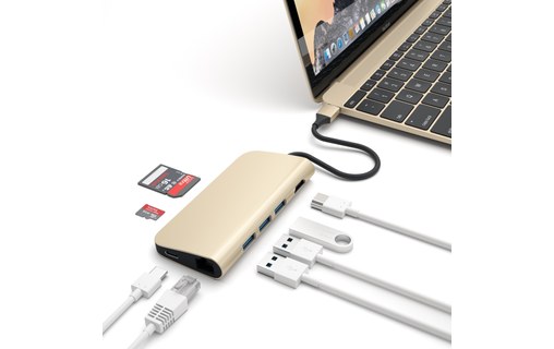 Satechi Adaptateur multi-ports Or - HDMI 4K, USB 3.0, Ethernet, SD, microSD