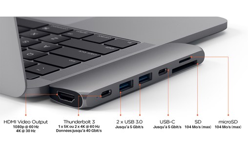 Satechi Pro Hub Adapter Gris Sidéral - Dock Thunderbolt 3 MacBook Pro Touch Bar