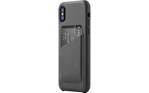 Mujjo Full Leather Wallet Case Gris - Coque pour iPhone X / XS