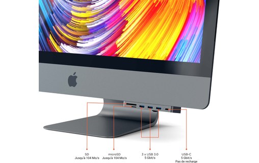 Satechi Aluminium Type-C Clamp Hub Pro gris sidéral - Hub USB-C pour iMac / Pro