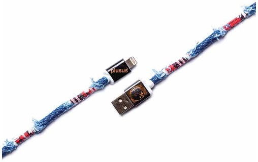PlusUs LifeStar Premium Denim Checks - Câble Lightning vers USB 1 m