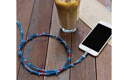 PlusUs LifeStar Premium Denim Checks - Câble Lightning vers USB 1 m