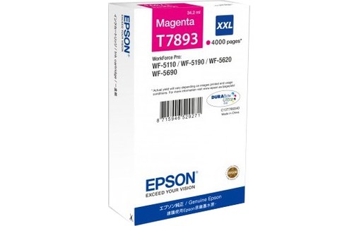 Epson T7893 - Encre Magenta XXL pour WF-5110/WF-5190/WF-5620/WF-5690