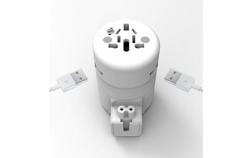 OneAdaptr Twist+ DUO - Chargeur international 2 ports USB + prise chargeur Apple