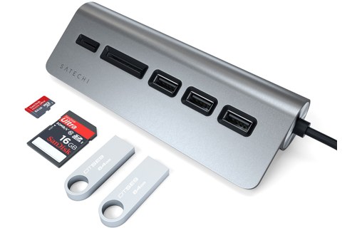Satechi Hub Type-C Aluminium Gris sidéral - Hub USB 3.0 et lecteur de cartes