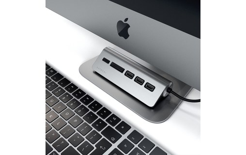 Satechi Hub Type-C Aluminium Gris sidéral - Hub USB 3.0 et lecteur de cartes