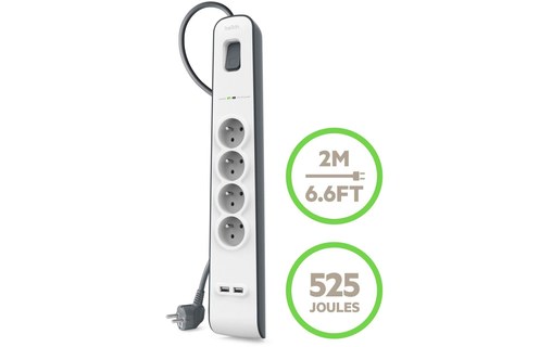 BELKIN - Multiprise parafoudre 4 prises + 2 x USB 2.0 2.4 A 2 m