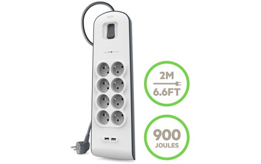BELKIN - Multiprise parafoudre 8 prises + 2 x USB 2.0 2.4 A 2 m