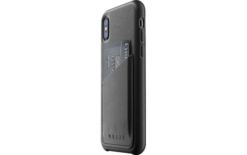 Mujjo Full Leather Wallet Case Noir - Coque pour iPhone X / XS