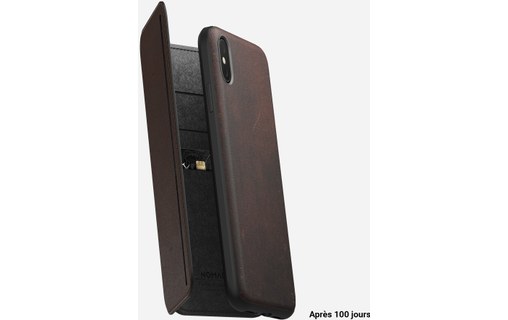 Nomad Rugged Tri-Folio Marron - Etui à rabat en cuir pour iPhone XS Max