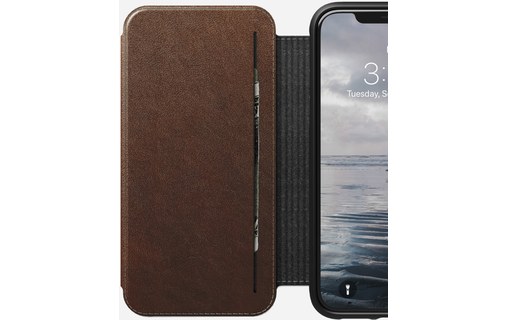 Nomad Rugged Tri-Folio Marron - Etui à rabat en cuir pour iPhone XS Max