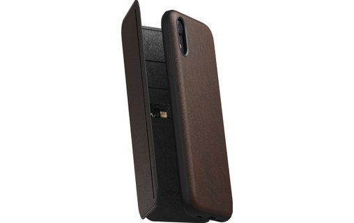 Nomad Rugged Tri-Folio Marron - Etui à rabat en cuir pour iPhone XR